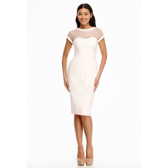 Maggie London Illusion Yoke Crepe cocktail dress cream size 4 - Picture 1 of 6